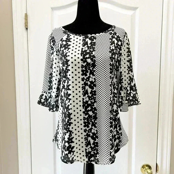 Ricki’s Blouse Short Sleeve Sheer  Flowy Ruffle Sleeves Black White Size Small - Picture 14 of 14